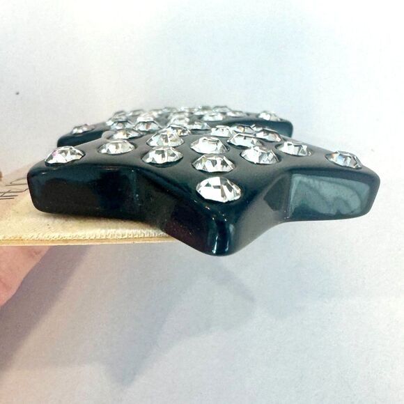 Vintage Black Star and Rhinestone Star Clip-On Earrings - Picture 6 of 7